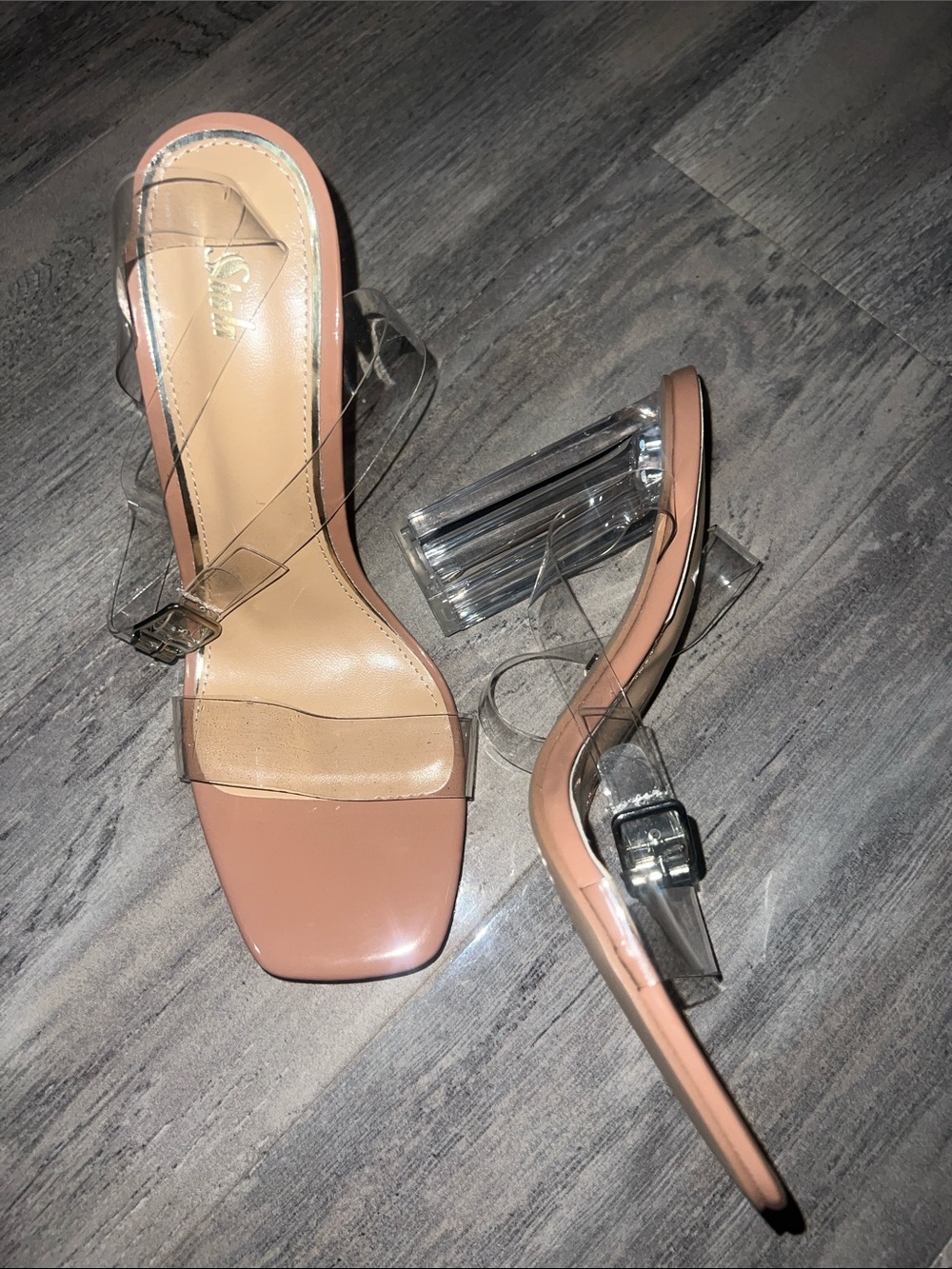 SHEIN Nude Clear Strap Block Heel Sandals